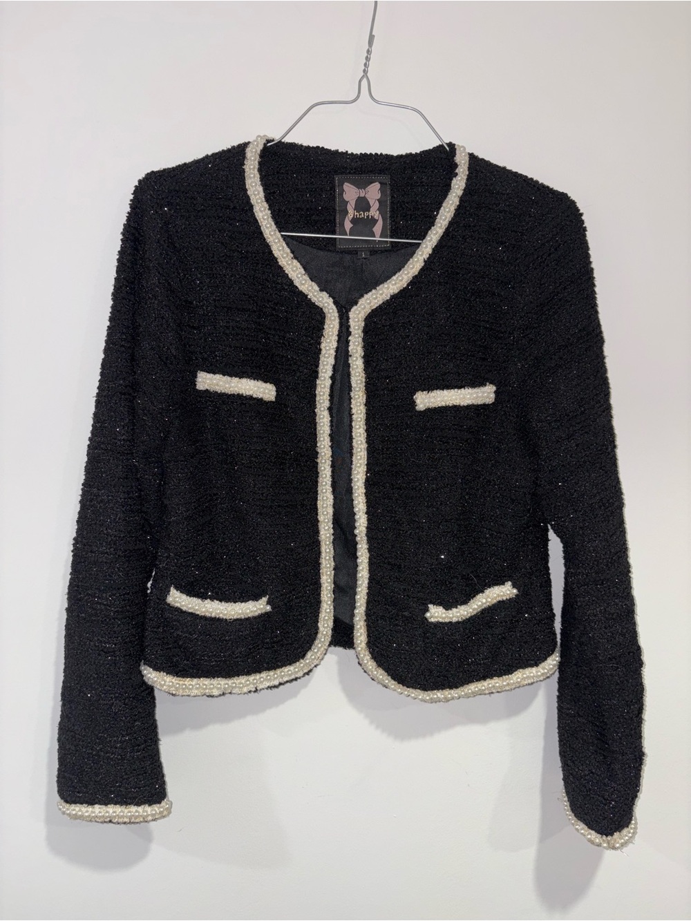 Women's Black Tweed Jacket with Cream Trim - Honey Label